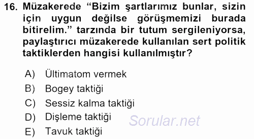 Çatışma ve Stres Yönetimi 1 2017 - 2018 Ara Sınavı 16.Soru