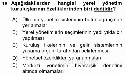 Sosyal Hizmet Yönetimi 2015 - 2016 Tek Ders Sınavı 18.Soru