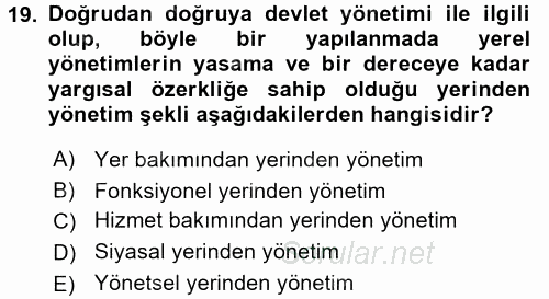 Sosyal Hizmet Yönetimi 2015 - 2016 Tek Ders Sınavı 19.Soru