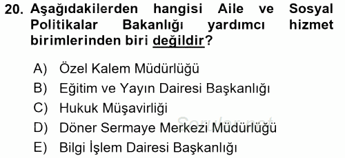 Sosyal Hizmet Yönetimi 2015 - 2016 Tek Ders Sınavı 20.Soru