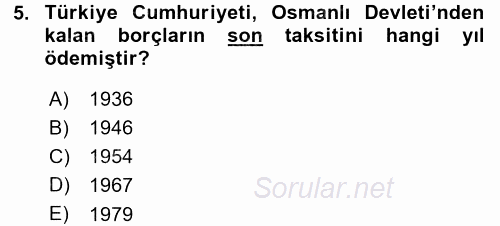 Osmanlı Devleti Yenileşme Hareketleri (1876-1918) 2015 - 2016 Dönem Sonu Sınavı 5.Soru