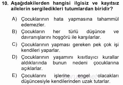 Aile İçi Uyumlu Etkileşim 2015 - 2016 Dönem Sonu Sınavı 10.Soru
