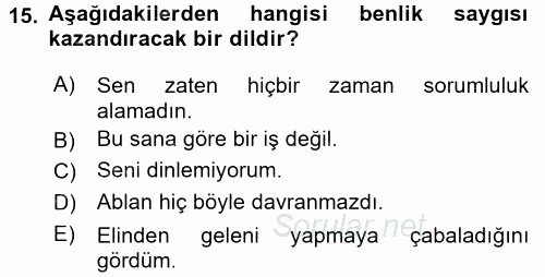 Aile İçi Uyumlu Etkileşim 2015 - 2016 Dönem Sonu Sınavı 15.Soru