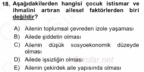 Aile İçi Uyumlu Etkileşim 2015 - 2016 Dönem Sonu Sınavı 18.Soru