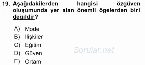 Aile İçi Uyumlu Etkileşim 2015 - 2016 Dönem Sonu Sınavı 19.Soru