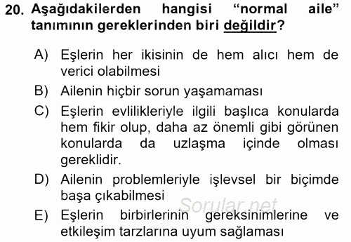 Aile İçi Uyumlu Etkileşim 2015 - 2016 Dönem Sonu Sınavı 20.Soru