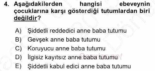 Aile İçi Uyumlu Etkileşim 2015 - 2016 Dönem Sonu Sınavı 4.Soru
