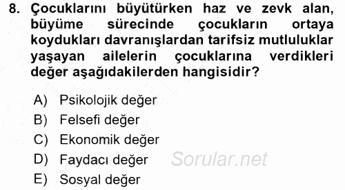 Aile İçi Uyumlu Etkileşim 2015 - 2016 Dönem Sonu Sınavı 8.Soru