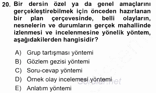 Din Eğitimi Ve Din Hizmetlerinde Rehberlik 2016 - 2017 Ara Sınavı 20.Soru