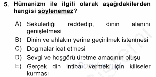 Din Eğitimi Ve Din Hizmetlerinde Rehberlik 2016 - 2017 Ara Sınavı 5.Soru