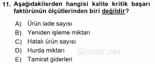 Maliyet Yönetimi 2017 - 2018 Dönem Sonu Sınavı 11.Soru