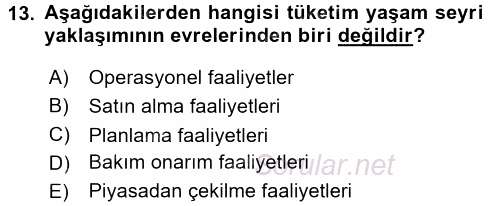 Maliyet Yönetimi 2017 - 2018 Dönem Sonu Sınavı 13.Soru