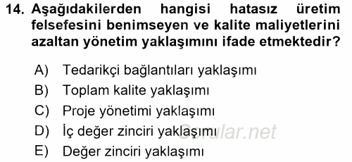 Maliyet Yönetimi 2017 - 2018 Dönem Sonu Sınavı 14.Soru