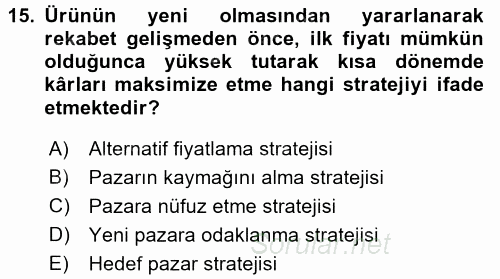 Maliyet Yönetimi 2017 - 2018 Dönem Sonu Sınavı 15.Soru