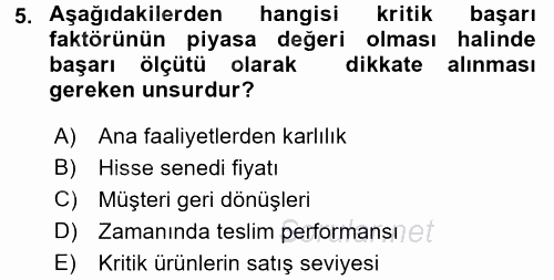 Maliyet Yönetimi 2017 - 2018 Dönem Sonu Sınavı 5.Soru