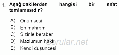 Türkçe Cümle Bilgisi 1 2015 - 2016 Dönem Sonu Sınavı 1.Soru