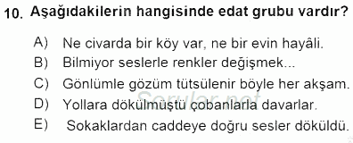 Türkçe Cümle Bilgisi 1 2015 - 2016 Dönem Sonu Sınavı 10.Soru