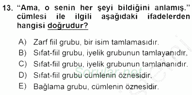 Türkçe Cümle Bilgisi 1 2015 - 2016 Dönem Sonu Sınavı 13.Soru