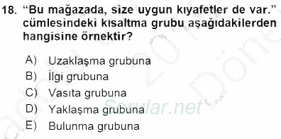 Türkçe Cümle Bilgisi 1 2015 - 2016 Dönem Sonu Sınavı 18.Soru