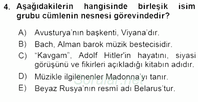 Türkçe Cümle Bilgisi 1 2015 - 2016 Dönem Sonu Sınavı 4.Soru