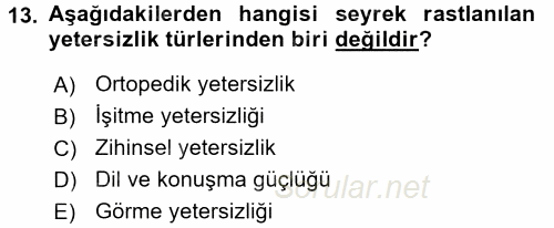 Özel Gereksinimli Bireyler ve Bakım Hizmetleri 2017 - 2018 Ara Sınavı 13.Soru