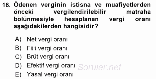 Uluslararası Kamu Maliyesi 2015 - 2016 Dönem Sonu Sınavı 18.Soru