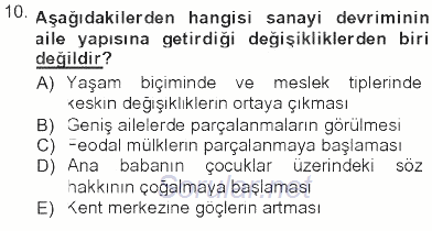Toplumsal Yaşamda Aile 2012 - 2013 Tek Ders Sınavı 10.Soru
