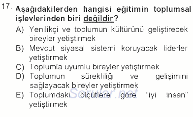 Toplumsal Yaşamda Aile 2012 - 2013 Tek Ders Sınavı 17.Soru