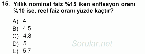 Finansal Yönetim 1 2012 - 2013 Ara Sınavı 15.Soru