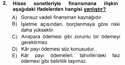 Finansal Yönetim 1 2012 - 2013 Ara Sınavı 2.Soru