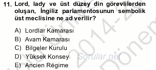İnsan Hakları ve Demokratikleşme Süreci 2014 - 2015 Dönem Sonu Sınavı 11.Soru