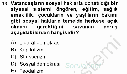 İnsan Hakları ve Demokratikleşme Süreci 2014 - 2015 Dönem Sonu Sınavı 13.Soru