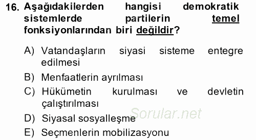 İnsan Hakları ve Demokratikleşme Süreci 2014 - 2015 Dönem Sonu Sınavı 16.Soru