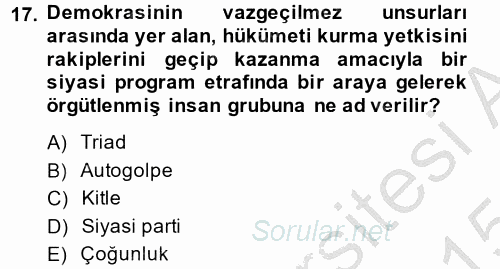 İnsan Hakları ve Demokratikleşme Süreci 2014 - 2015 Dönem Sonu Sınavı 17.Soru