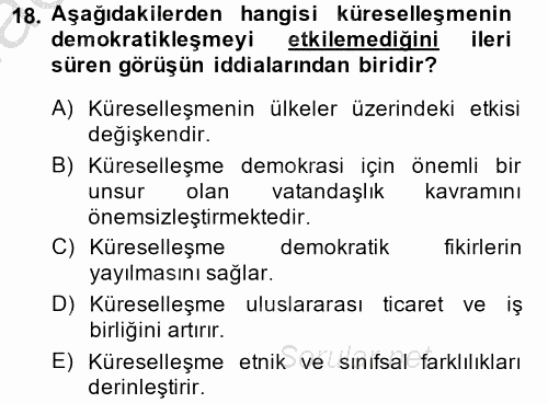 İnsan Hakları ve Demokratikleşme Süreci 2014 - 2015 Dönem Sonu Sınavı 18.Soru