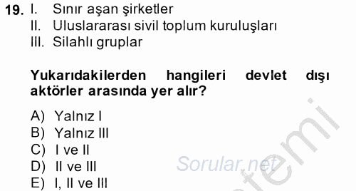 İnsan Hakları ve Demokratikleşme Süreci 2014 - 2015 Dönem Sonu Sınavı 19.Soru