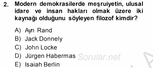 İnsan Hakları ve Demokratikleşme Süreci 2014 - 2015 Dönem Sonu Sınavı 2.Soru