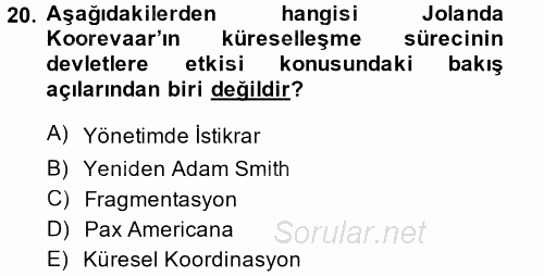 İnsan Hakları ve Demokratikleşme Süreci 2014 - 2015 Dönem Sonu Sınavı 20.Soru