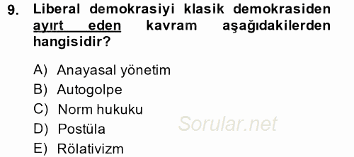 İnsan Hakları ve Demokratikleşme Süreci 2014 - 2015 Dönem Sonu Sınavı 9.Soru