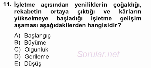 Girişimcilik 2012 - 2013 Dönem Sonu Sınavı 11.Soru