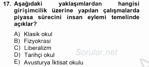 Girişimcilik 2012 - 2013 Dönem Sonu Sınavı 17.Soru