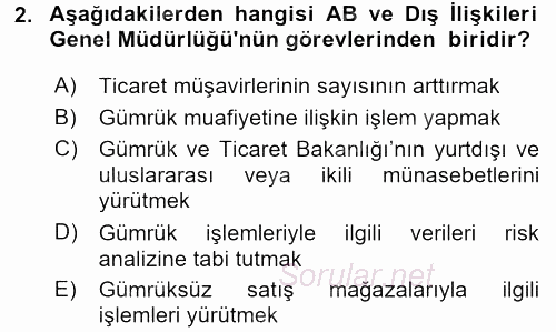 Dış Ticaretle İlgili Kurumlar ve Kuruluşlar 2016 - 2017 Ara Sınavı 2.Soru