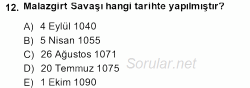 Büyük Selçuklu Tarihi 2014 - 2015 Ara Sınavı 12.Soru