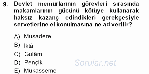 Büyük Selçuklu Tarihi 2014 - 2015 Ara Sınavı 9.Soru