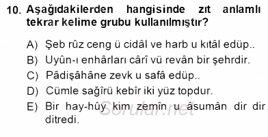 XVI-XIX. Yüzyıllar Türk Dili 2014 - 2015 Dönem Sonu Sınavı 10.Soru