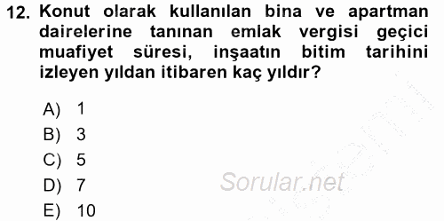 Özel Vergi Hukuku 2 2016 - 2017 Ara Sınavı 12.Soru