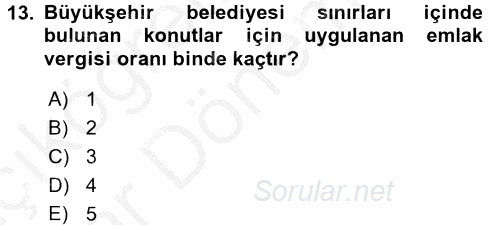 Özel Vergi Hukuku 2 2016 - 2017 Ara Sınavı 13.Soru