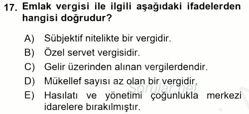 Özel Vergi Hukuku 2 2016 - 2017 Ara Sınavı 17.Soru