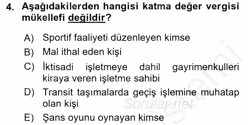 Özel Vergi Hukuku 2 2016 - 2017 Ara Sınavı 4.Soru