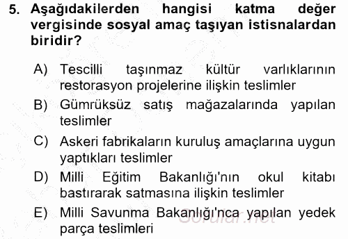 Özel Vergi Hukuku 2 2016 - 2017 Ara Sınavı 5.Soru